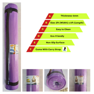 4mm Thickness Yoga Mat – 2ft x 6ft, EVA , Non-Slip Exercise Mat for Home Workout, Pilates, Gym & Fitness (Anti-Skid, Eco-friendly) Pack of 1
