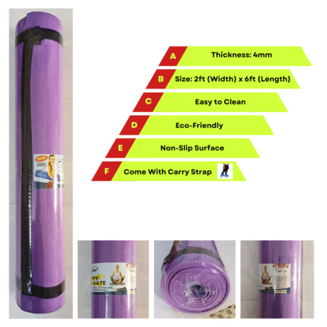 4mm Thickness Yoga Mat – 2ft x 6ft, EVA , Non-Slip Exercise Mat for Home Workout, Pilates, Gym & Fitness (Anti-Skid, Eco-friendly) Pack of 1