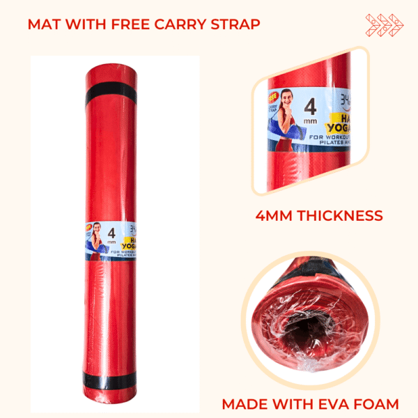 4mm Thickness Yoga Mat – 2ft x 6ft, EVA , Non-Slip Exercise Mat for Home Workout, Pilates, Gym & Fitness (Anti-Skid, Eco-friendly)