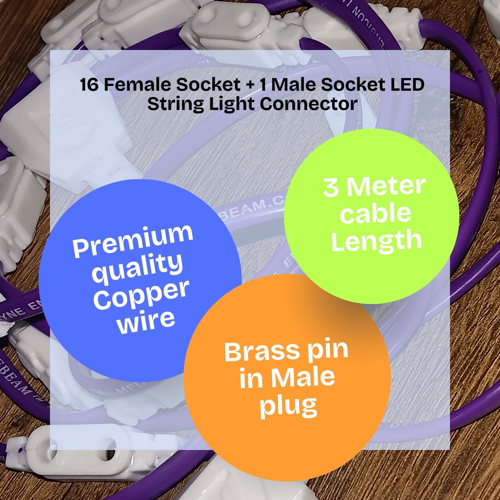 DYNEBEAM ® 16+1 LED String Light Connector – Jhalar Jointer for Festive Lighting-Female Sockets Wire Connector (Pack of 1) - Image 4