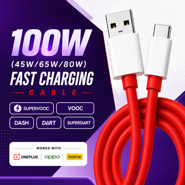 DYNEBEAM USB Type C Fast Charging Cable, 6A, 1 Meter, Soft Silicone USB A to Type C Data Cable, Supports SuperVOOC, VOOC, Warp, Dash, Dart & SuperDart Charging, Compatible with OnePlus, Realme & Oppo Smartphones, Android Auto, Apple CarPlay, (Pack of 1)