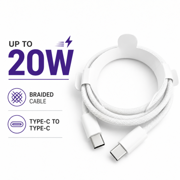DYNEBEAM Type-C to Type-C Braided Fast Charging Cable (Up to 20W)